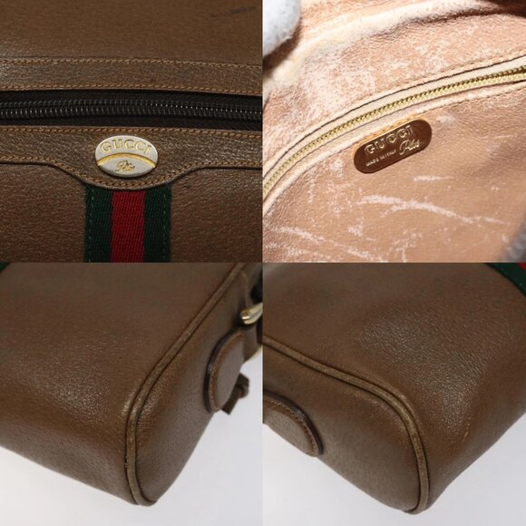 GUCCI Web Sherry Line Shoulder Bag Leather Brown Gold Auth - Picture 16 of 16